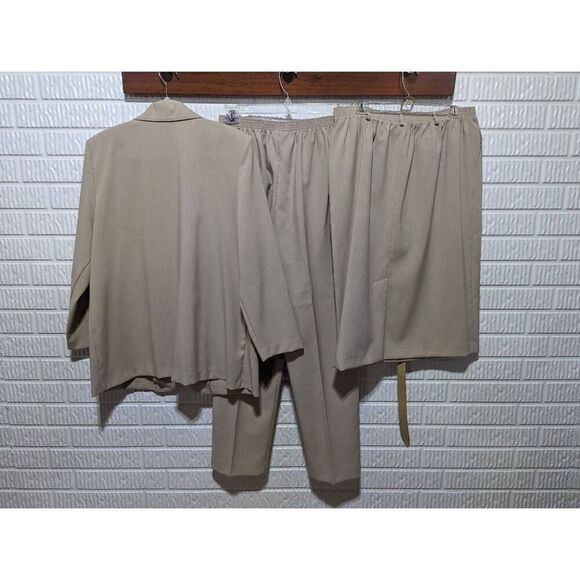 Alfred Dunner Women's Tan 3 Pc Polyester Belted Skirt And Pant Suit Size 14 - Picture 6 of 9